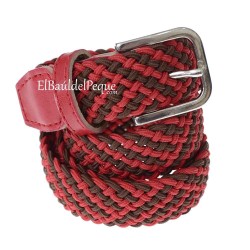 Cinturón Niño Trenzado Elástico Rojo y Chocolate