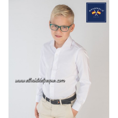 Camisa Niño Blanca Cutaway Fil a Fil Spagnolo Moda Infantil