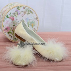 Manoletinas Niña Piel Orión Champagne PlumasMaría Catalán