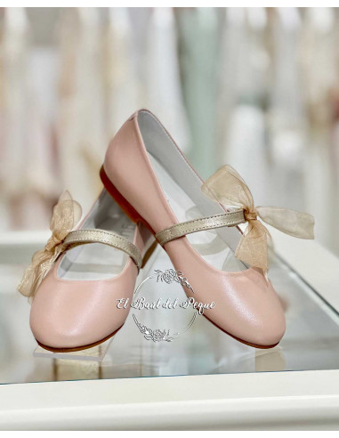 Zapato Niña de Ceremonia Rosa y Oro Gux´s con Lazo