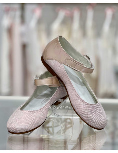 Merceditas Comunión Piel Jacquard Lurex Rosa María Catalán 2