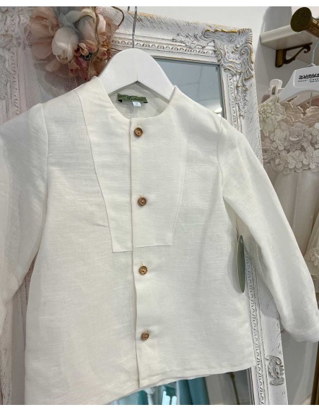Camisa Niño Lino Ceremonia Cuello Redondo Julietas
