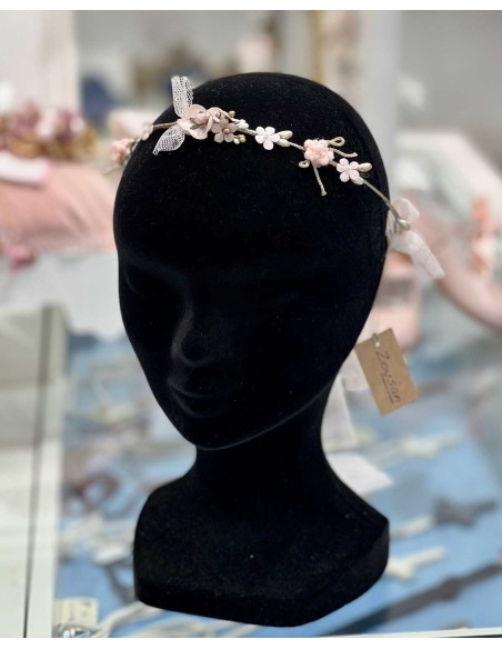 Corona Ceremonia Niña de Zoysan Rosa con Pistilos