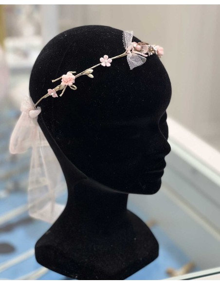 Corona Ceremonia Niña de Zoysan Rosa con Pistilos