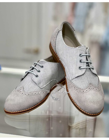 Zapato Niño Comunión Lino y Ante Gris Acordonado Piulín