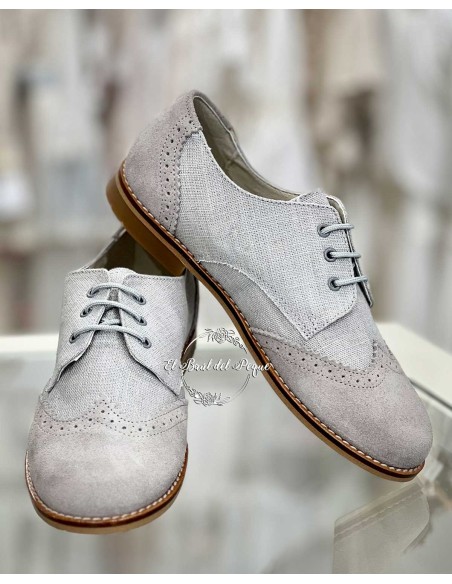 Zapato Niño Comunión Lino y Ante Gris Acordonado Piulín