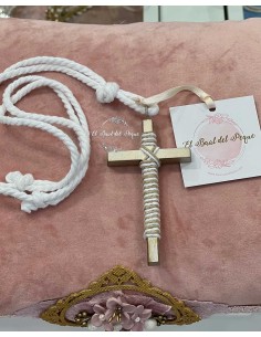 Cruz Comunión Blanca y Oro