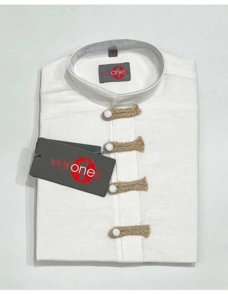 Camisa Niño Lino Cuello Mao Blanca Varones Moda Infantil