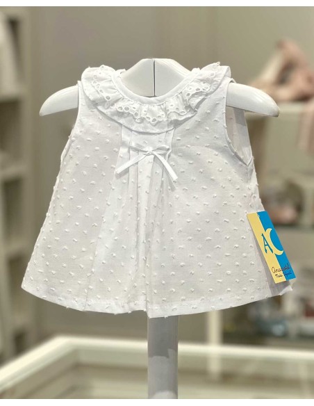 Camisa Bebé Unisex Plumeti Blanca sin Mangas Verano 2023