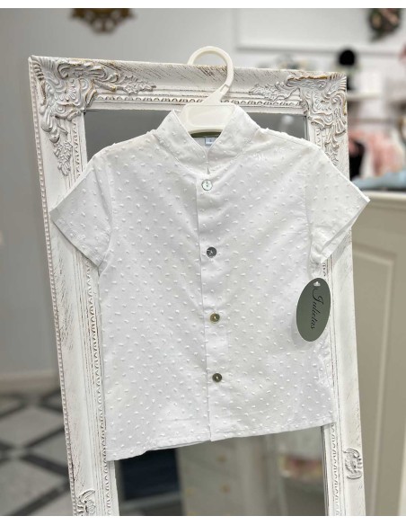 Camisa Niño Manga Corta Ceremonia Plumeti Crudo Julietas