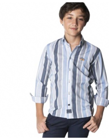 Camisa Niño Popelín Spagnolo Moda Infantil Rayas Azules y Celestes