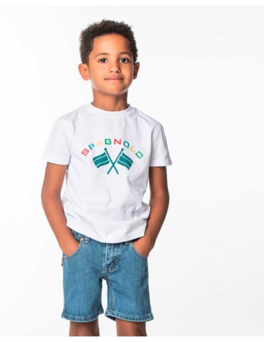 Camiseta Niño Blanca Spagnolo Moda Infantil Banderas Colores