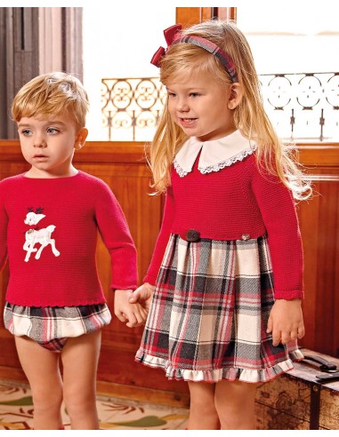 Vestido Cuerpo Punto Rojo Tela Cuadros  Juliana Baby Clothes