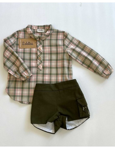 Pantalón y Camisa Niño Bebé Colección Militar Lolittos Verde Safari
