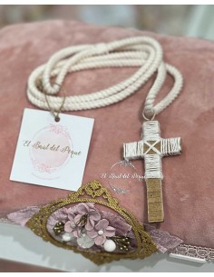 Cruz Comunión Niño Madera Cordón y Anudado Crudo