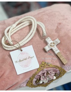 Cruz Comunión Niño Madera Cordón y Anudado Crudo 2