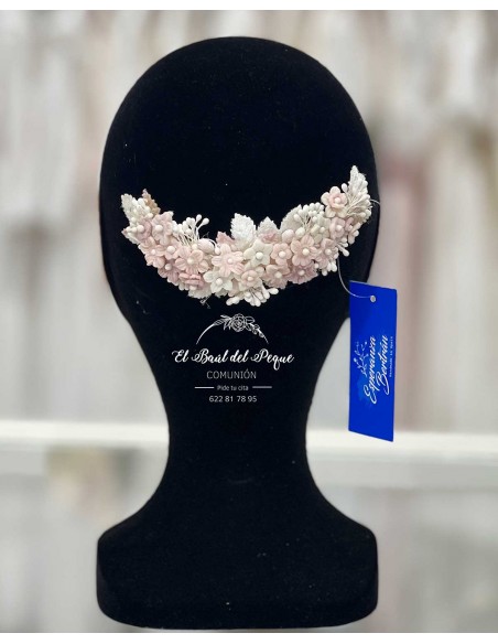Tocado Comunión Esperanza Bertrán Rosa y Crudo Porcelana