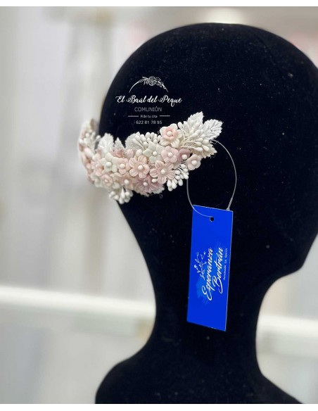 Tocado Comunión Esperanza Bertrán Rosa y Crudo Porcelana