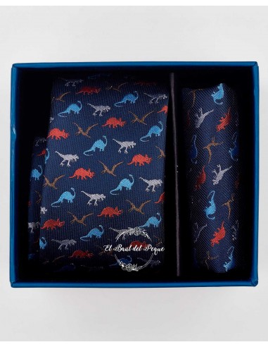Set Corbata y Pañuelo Bolsillo Azul Dinosaurios Spagnolo Elegance