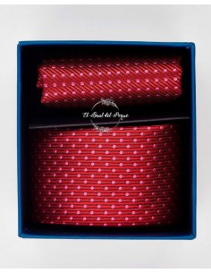 Set Corbata y Pañuelo Bolsillo Roja Topitos Rosas Spagnolo Elegance