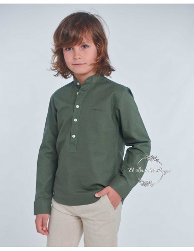 Camisa Polero Lino Verde Caki Spagnolo Moda Infantil