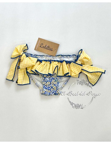 Braguita Baño Niña Vichy y Liberty Azul y Amarillo Lolittos Colección Sol