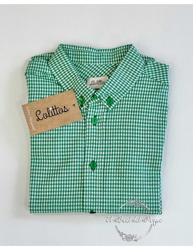 Camisa Niño Vichy Verde Lolittos Moda Infantil Colección Rubí