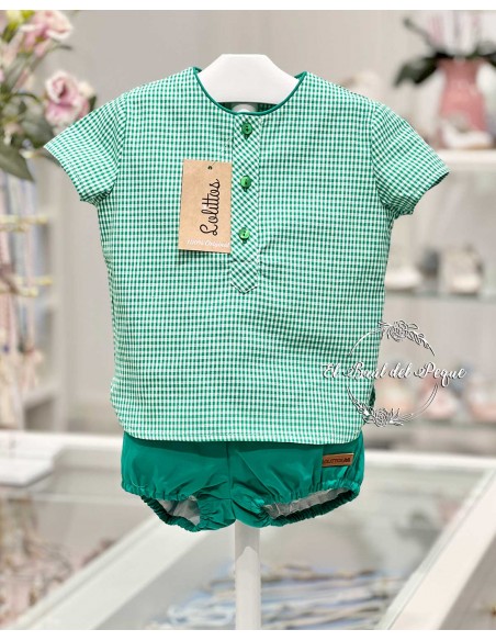 Conjunto Niño Camisa Vichy Verde y Bombacho Lolittos Colección Rubí