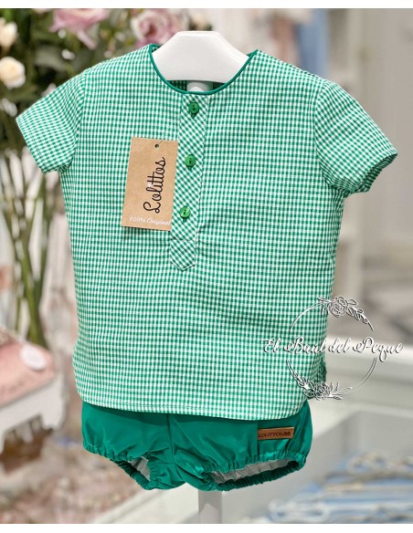 Conjunto Niño Camisa Vichy Verde y Bombacho Lolittos Colección Rubí
