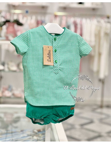 Conjunto Niño Camisa Vichy Verde y Bombacho Lolittos Colección Rubí