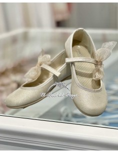 Zapato Niña Mercedita Ceremonia Dorado con Lazo 2