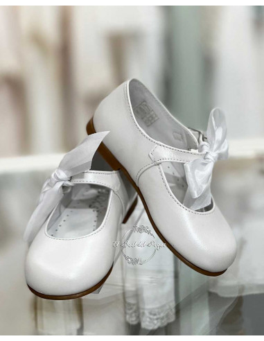 Zapato Mercedes Niña Bebé Hebilla Lazo Gux´s Shoes Blanco