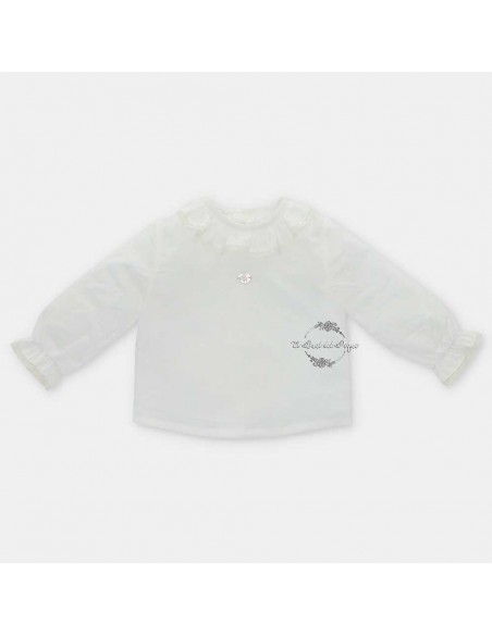 Blusa Tela Bebé Unisex 100% Algodón Martín Aranda Crudo Volante