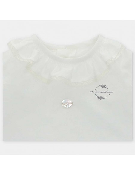 Blusa Tela Bebé Unisex 100% Algodón Martín Aranda Crudo Volante