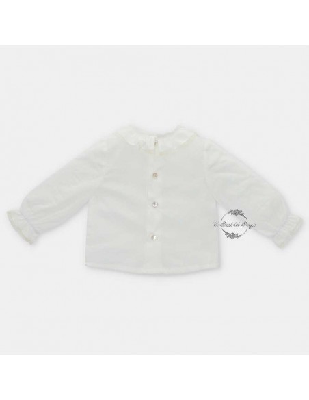 Blusa Tela Bebé Unisex 100% Algodón Martín Aranda Crudo Volante