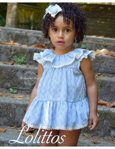 Blusón y Cubre Bebé Azul Oxford Lolittos Colección Paraiso