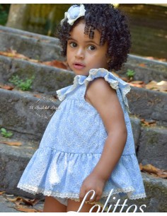 Blusón y Cubre Bebé Azul Oxford Lolittos Colección Paraiso 2