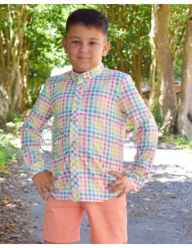 Camisa Niño Vichy Multicolor Lolittos Moda Infantil Colección Picnic