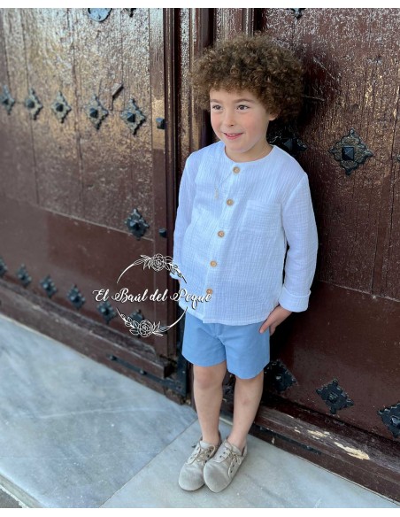 Camisa Niño Ceremonia Bambula Blanca Julietas