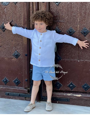Pantalón Lino Corto Niño Ceremonia Celeste Julietas