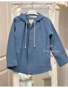 Casaca Capucha Lino Niño Azul Manuela Montero