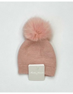 Gorro Pompom de Pelo Natural Unisex Rosa Martín Aranda