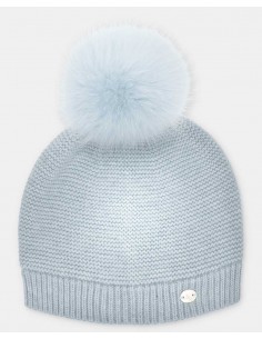Gorro Pompom de Pelo Unisex Celeste Grisáceo Martín Aranda