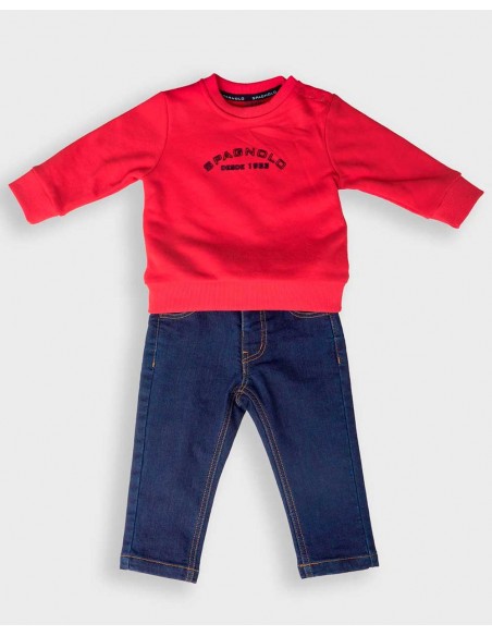 Sudadera Niño Roja y Vaquero Azul Spagnolo Moda Infantil