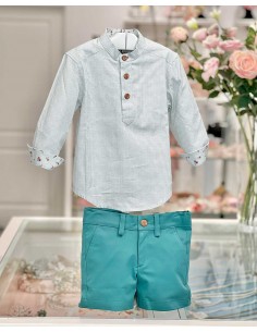 Pantalón Corto Verdoso Camisa Cuadros Niño La Martinica Grosella