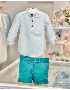 Pantalón Corto Verdoso Camisa Cuadros Niño La Martinica Grosella 2