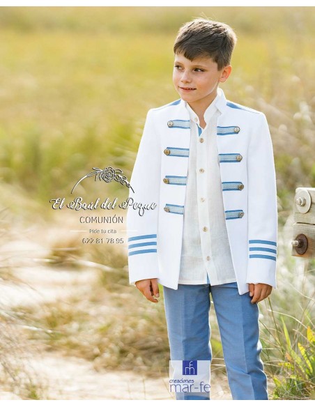 Traje Almirante Comunión Niño Mar-Fe Blanco y Azul