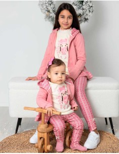 Chándal Niña 3 Piezas Chaqueta con Capucha Rosa y Beig 2