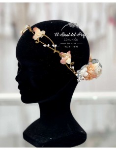 Corona Comunión Esperanza Bertrán Flores Tela Azul y Ocre