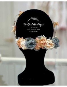 Corona Comunión Esperanza Bertrán Flores Tela Azul y Ocre 2